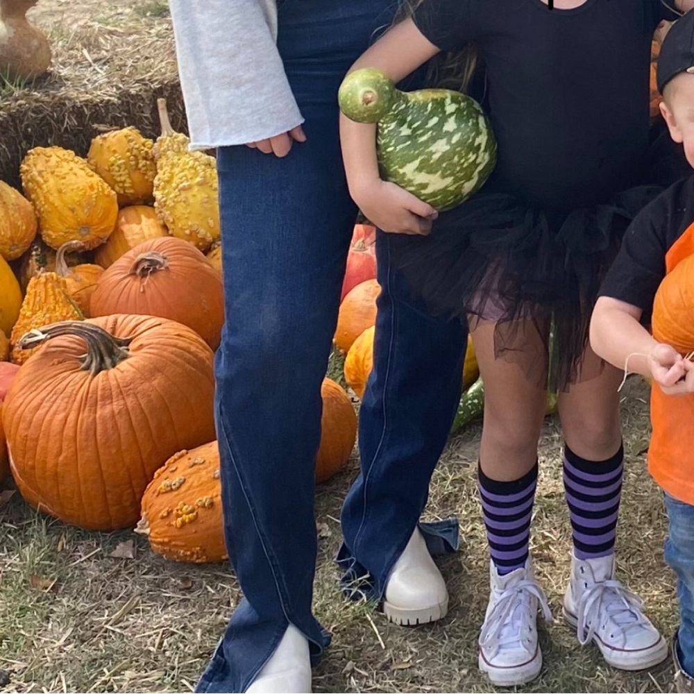 Dark blue Flying Monkey flare denim pants with front slit